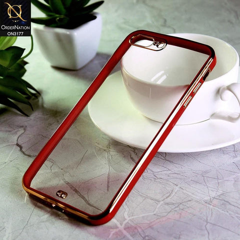 iPhone 8 Plus / 7 Plus Cover - Red - Eletroplating Soft Square Straight Edge Transparent Soft Case With Camera Protection