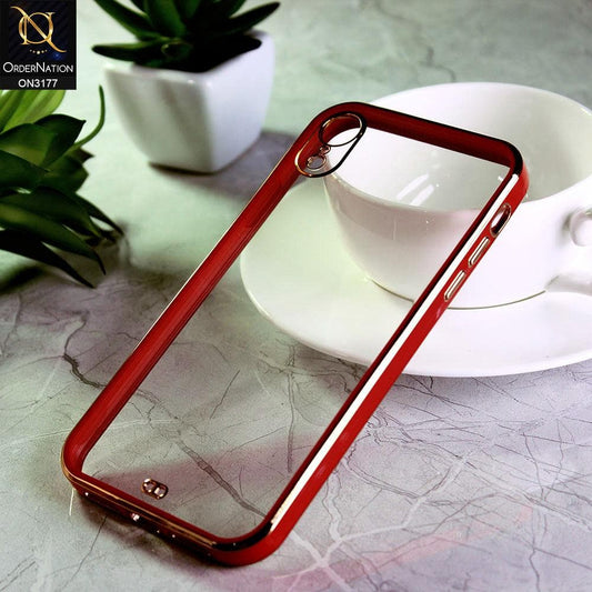iPhone XR Cover - Red - Eletroplating Soft Square Straight Edge Transparent Soft Case With Camera Protection