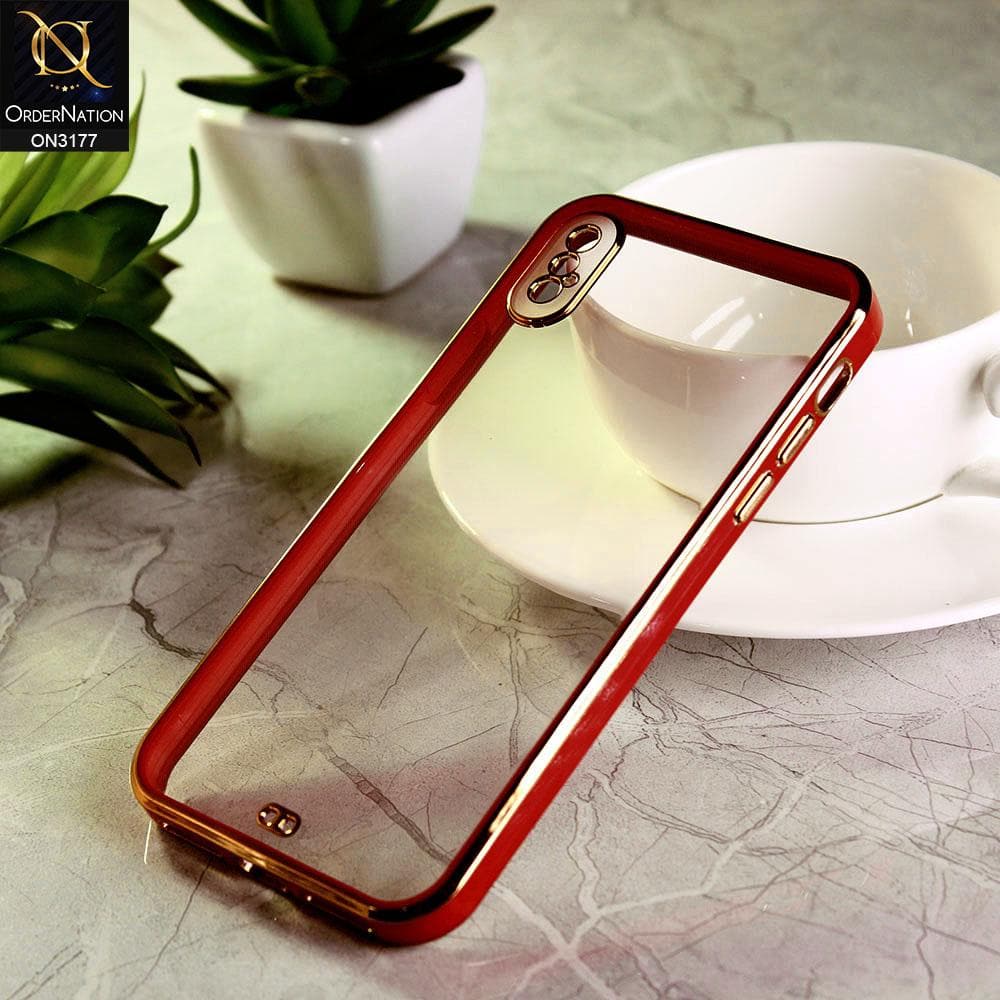 iPhone XS Max Cover - Red - Eletroplating Soft Square Straight Edge Transparent Soft Case With Camera Protection