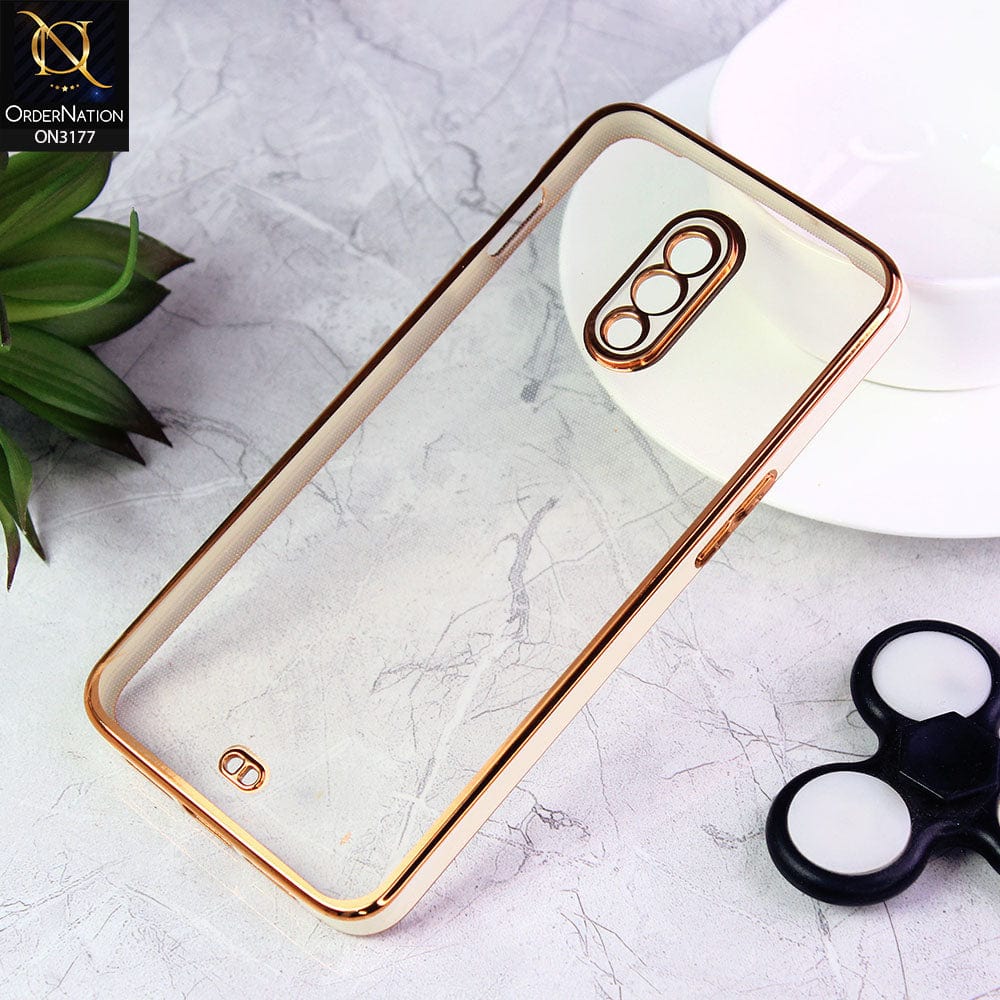 OnePlus 6T Cover - White - Eletroplating Soft Square Straight Edge Transparent Soft Case With Camera Protection