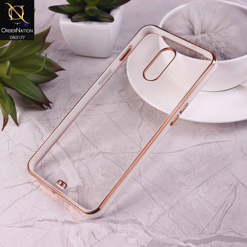 OnePlus 7 Cover - White - Eletroplating Soft Square Straight Edge Transparent Soft Case With Camera Protection