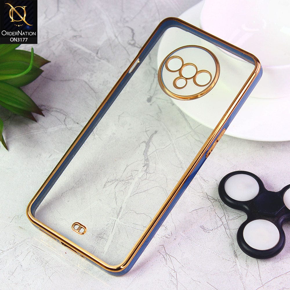 OnePlus 7T Cover - Blue - Eletroplating Soft Square Straight Edge Transparent Soft Case With Camera Protection