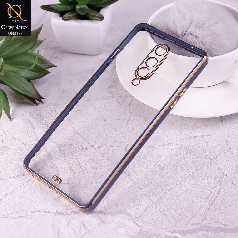 OnePlus 8 4G Cover - Blue - Eletroplating Soft Square Straight Edge Transparent Soft Case With Camera Protection