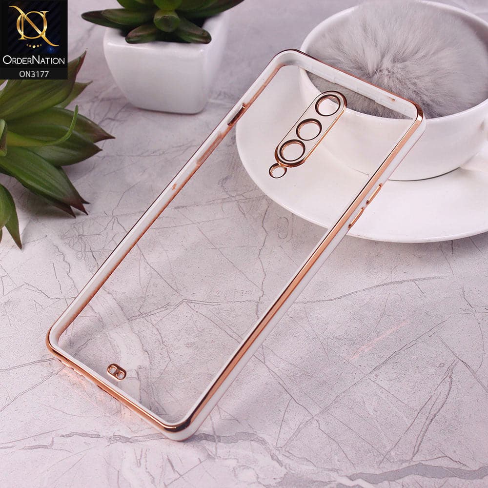 OnePlus 8 4G Cover - White - Eletroplating Soft Square Straight Edge Transparent Soft Case With Camera Protection