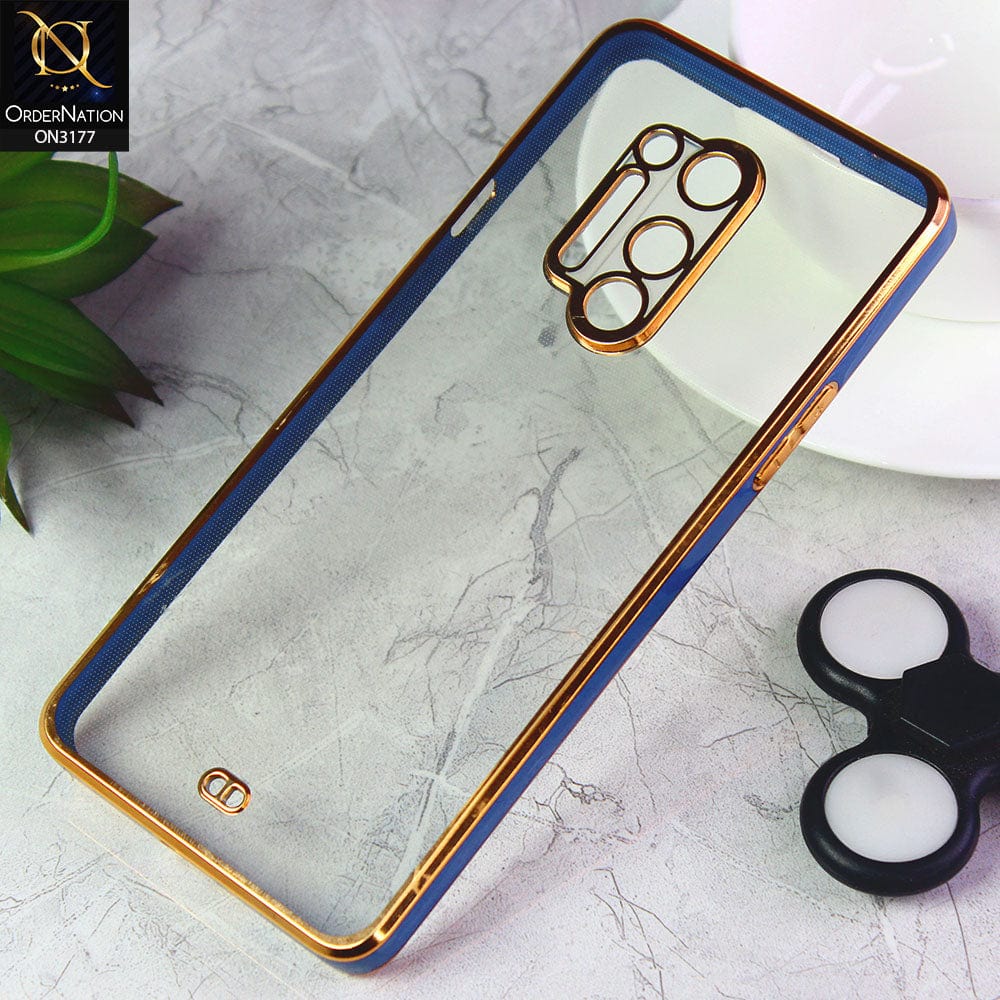 OnePlus 8 Pro Cover - Blue - Eletroplating Soft Square Straight Edge Transparent Soft Case With Camera Protection