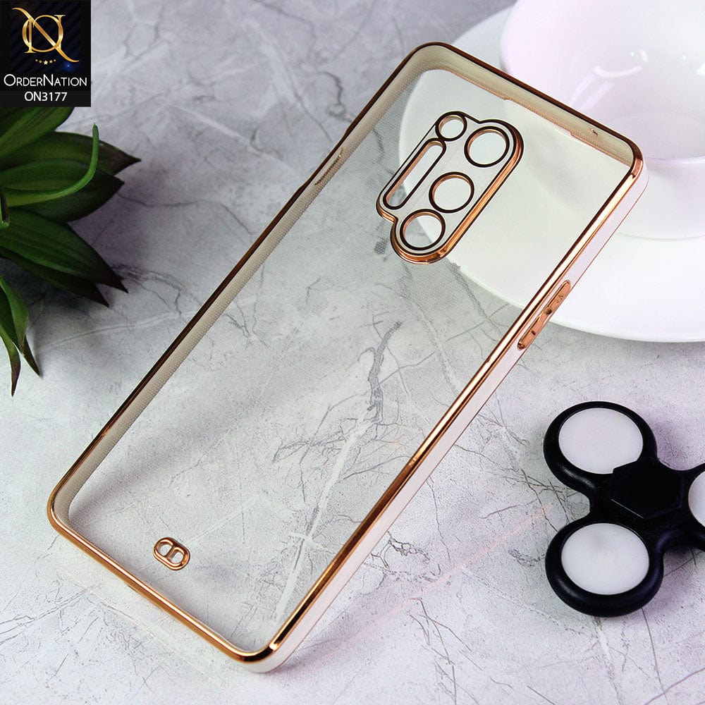 OnePlus 8 Pro Cover - White - Eletroplating Soft Square Straight Edge Transparent Soft Case With Camera Protection