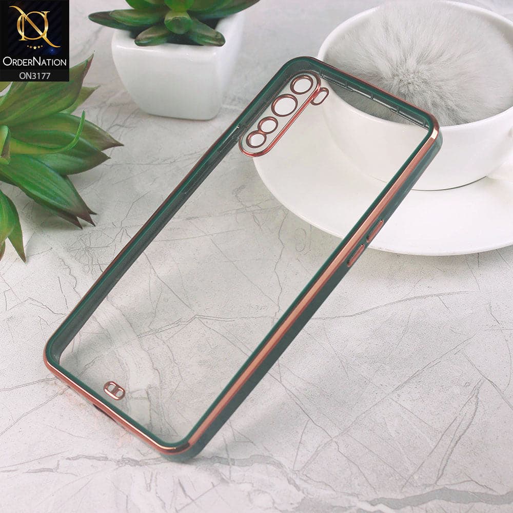 OnePlus Nord Cover - Green - Eletroplating Soft Square Straight Edge Transparent Soft Case With Camera Protection