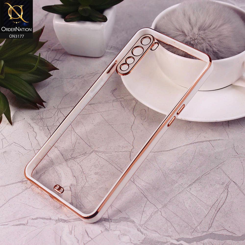OnePlus Nord Cover - White - Eletroplating Soft Square Straight Edge Transparent Soft Case With Camera Protection