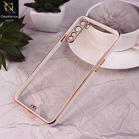 OnePlus Nord Cover - White - Eletroplating Soft Square Straight Edge Transparent Soft Case With Camera Protection