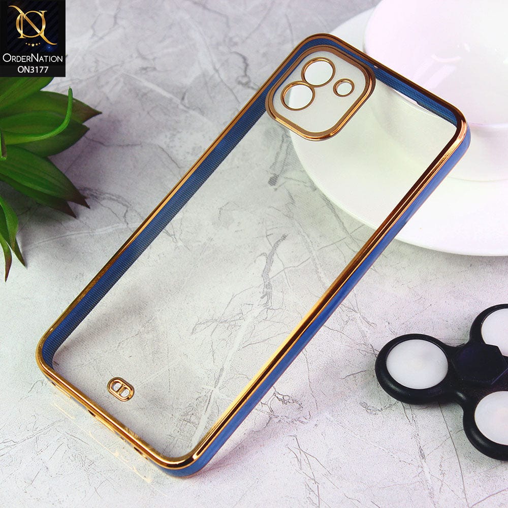 Samsung Galaxy A03 Cover - Blue - Eletroplating Soft Square Straight Edge Transparent Soft Case With Camera Protection