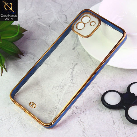 Samsung Galaxy A03 Cover - Blue - Eletroplating Soft Square Straight Edge Transparent Soft Case With Camera Protection