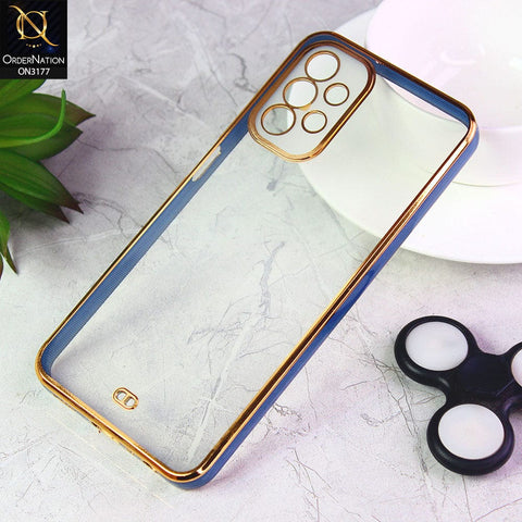 Samsung Galaxy A13 Cover - Blue - Eletroplating Soft Square Straight Edge Transparent Soft Case With Camera Protection