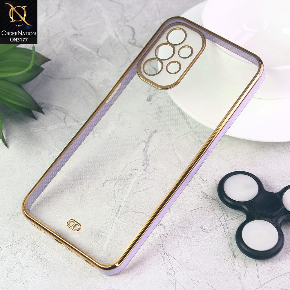 Samsung Galaxy A13 Cover - Purple - Eletroplating Soft Square Straight Edge Transparent Soft Case With Camera Protection