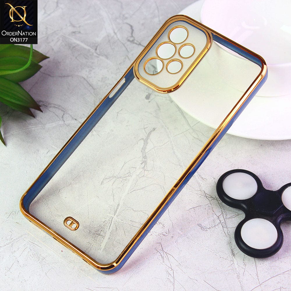 Samsung Galaxy A23 Cover - Blue - Eletroplating Soft Square Straight Edge Transparent Soft Case With Camera Protection