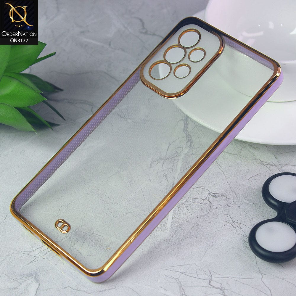 Samsung Galaxy A53 5G Cover - Purple - Eletroplating Soft Square Straight Edge Transparent Soft Case With Camera Protection