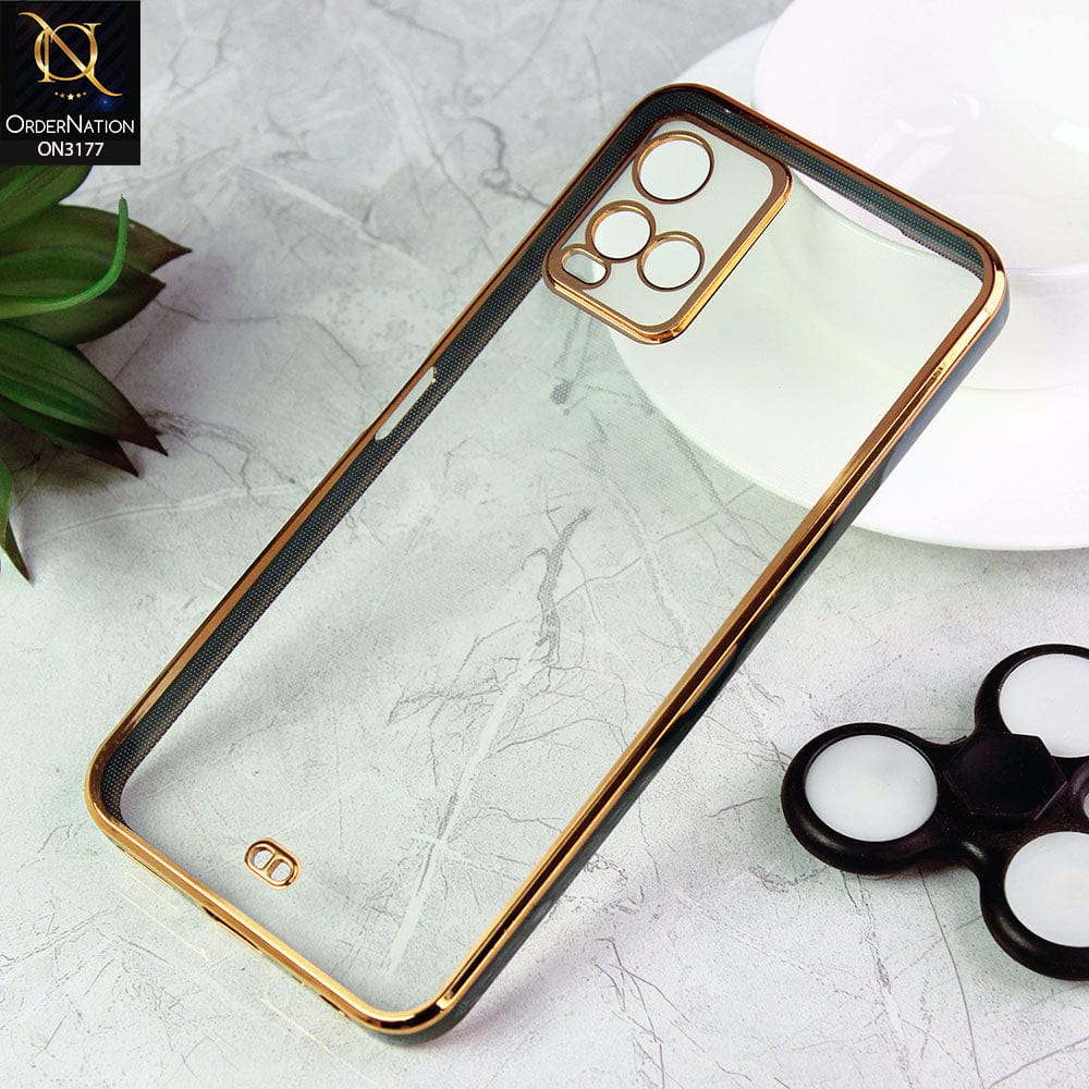 Vivo Y21 Cover - Black - Eletroplating Soft Square Straight Edge Transparent Soft Case With Camera Protection