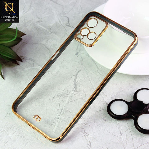 Vivo Y21e Cover - Black - Eletroplating Soft Square Straight Edge Transparent Soft Case With Camera Protection