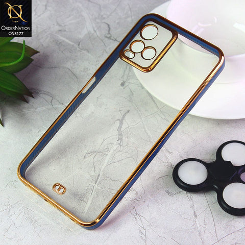Vivo Y33s Cover - Blue - Eletroplating Soft Square Straight Edge Transparent Soft Case With Camera Protection