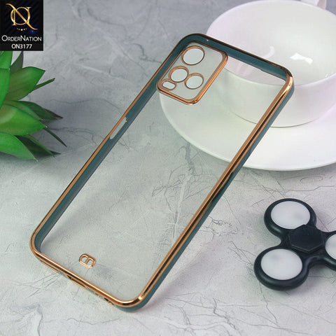 Vivo Y21a Cover - Green - Eletroplating Soft Square Straight Edge Transparent Soft Case With Camera Protection