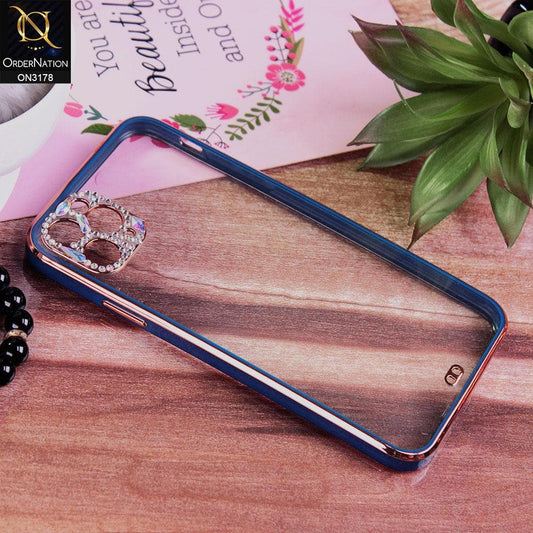 iPhone 11 Pro Cover - Blue - Electroplating Soft Square Straight Edge Transparent Soft Case With Rhinestone Camera Protection
