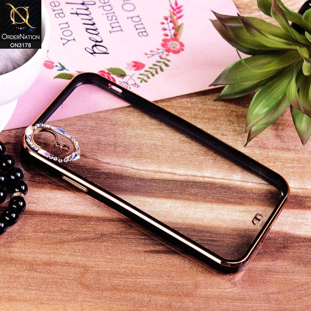 iPhone XR Cover - Black - Electroplating Soft Square Straight Edge Transparent Soft Case With Rhinestone Camera Protection