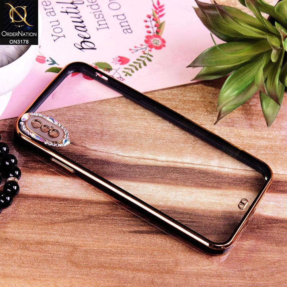iPhone XS Max Cover - Black - Electroplating Soft Square Straight Edge Transparent Soft Case With Rhinestone Camera Protection