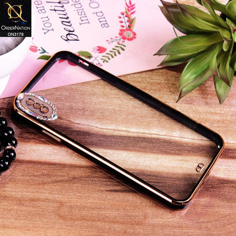 iPhone XS Max Cover - Black - Electroplating Soft Square Straight Edge Transparent Soft Case With Rhinestone Camera Protection