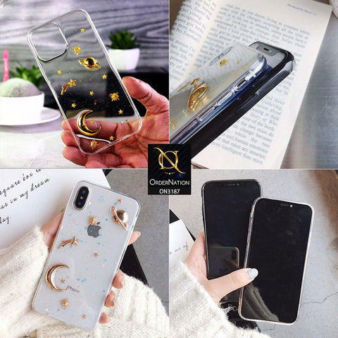 iPhone 12 Cover - Glitter Universe 3D Stars & Moon Soft Silicone Case