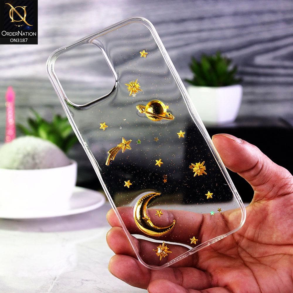 iPhone 12 Cover - Glitter Universe 3D Stars & Moon Soft Silicone Case