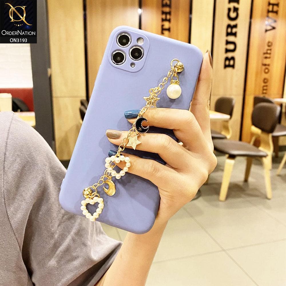 iPhone 11 Pro Max Cover - Purple - New Candy Color Soft Protective Case With Bracelet Chain Holder