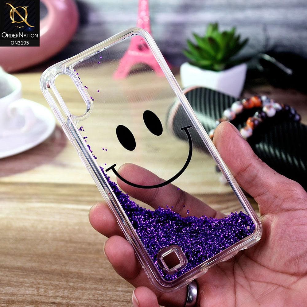 Samsung Galaxy A10 Cover - Purple - Moving Liquid Glitter Cute Smile Soft Case