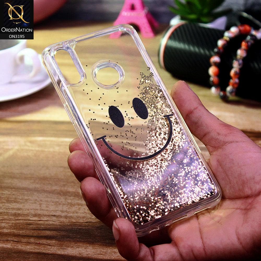 Samsung Galaxy A10s Cover - Golden - Moving Liquid Glitter Cute Smile Soft Case