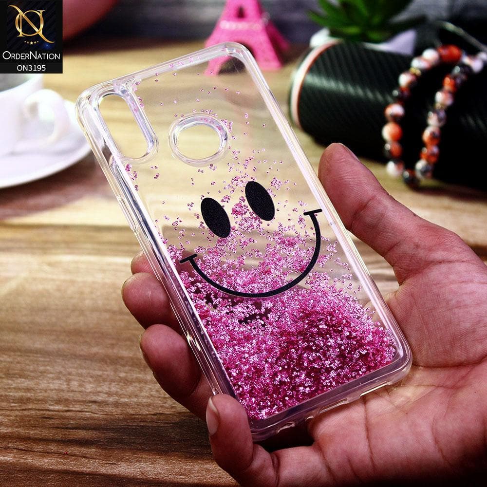 Samsung Galaxy A10s Cover - Pink - Moving Liquid Glitter Cute Smile Soft Case