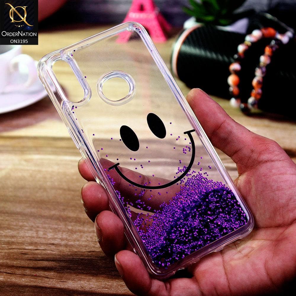 Samsung Galaxy A10s Cover - Purple - Moving Liquid Glitter Cute Smile Soft Case