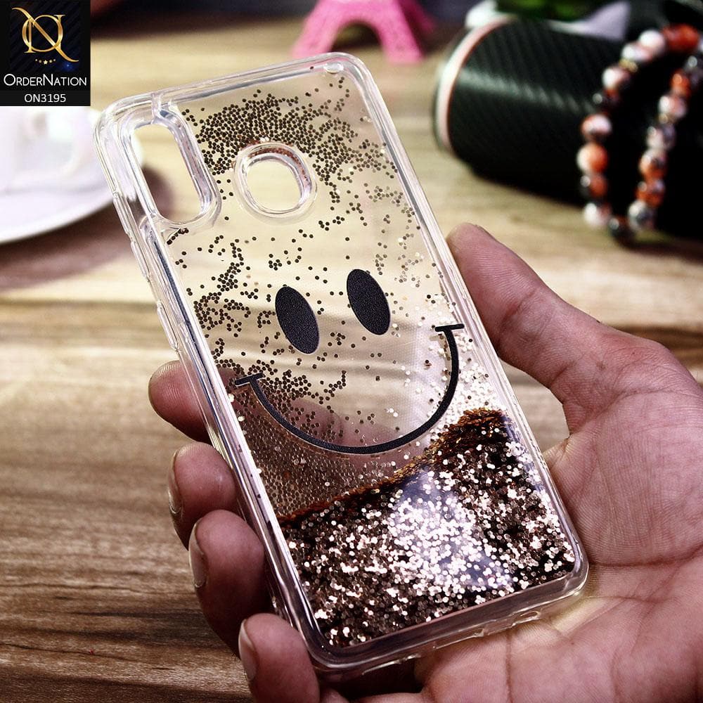 Samsung Galaxy A30 Cover - Golden - Moving Liquid Glitter Cute Smile Soft Case