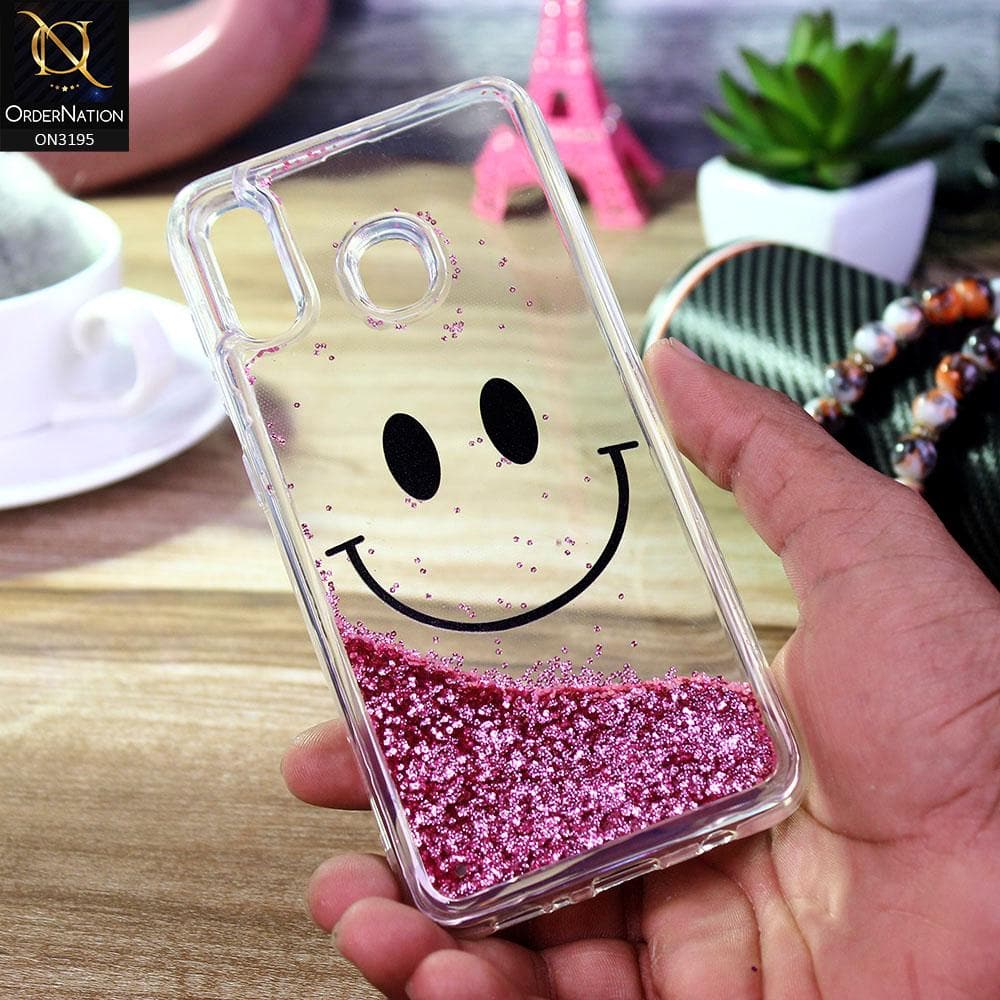 Samsung Galaxy A30 Cover - Pink - Moving Liquid Glitter Cute Smile Soft Case