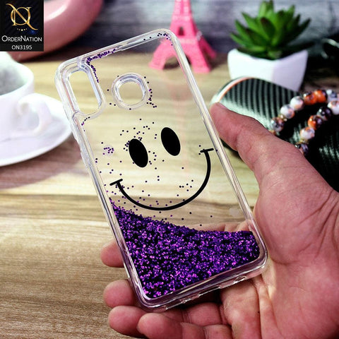 Samsung Galaxy A20 Cover - Purple - Moving Liquid Glitter Cute Smile Soft Case