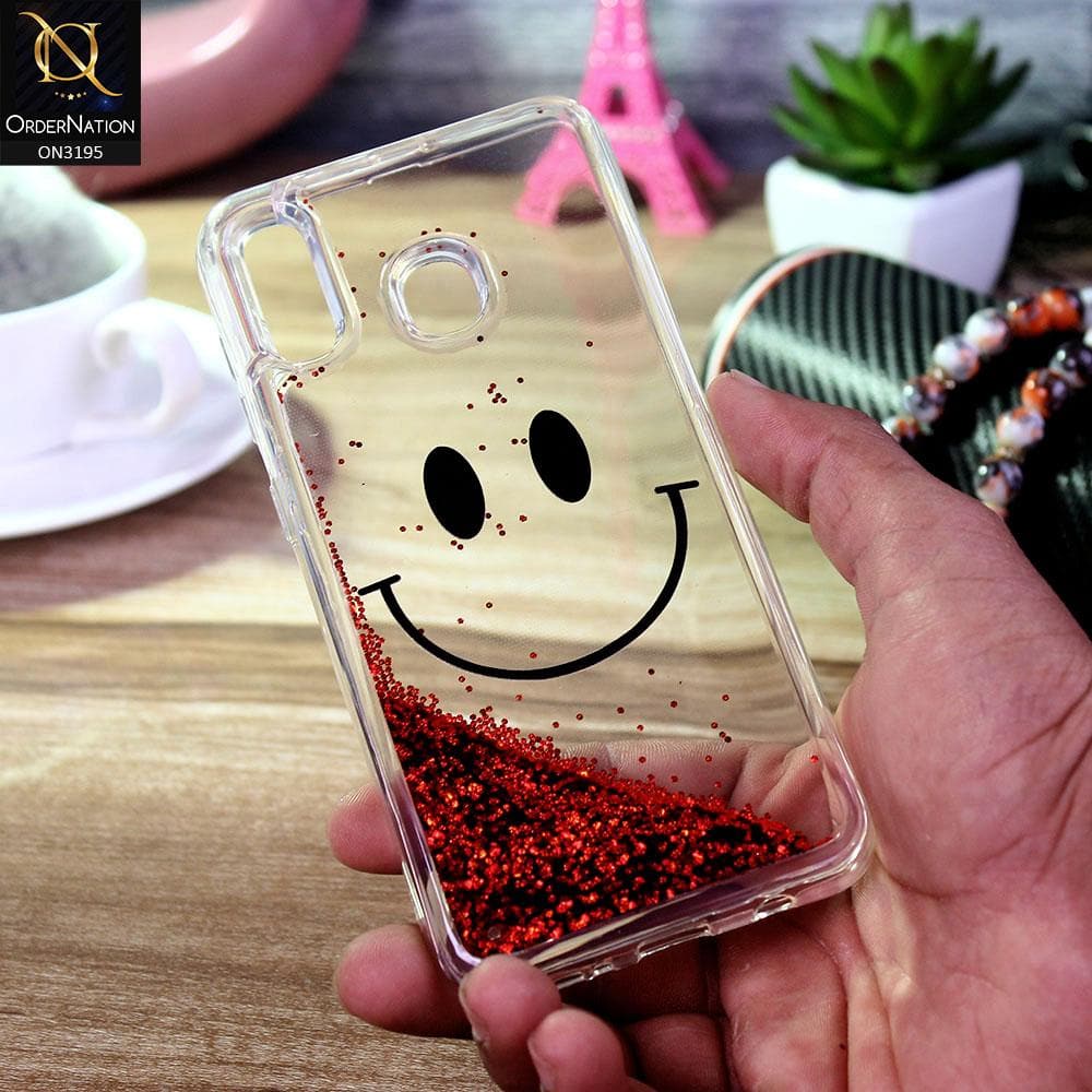 Samsung Galaxy A20 Cover - Red - Moving Liquid Glitter Cute Smile Soft Case
