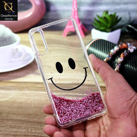Samsung Galaxy A50s Cover - Pink - Moving Liquid Glitter Cute Smile Soft Case