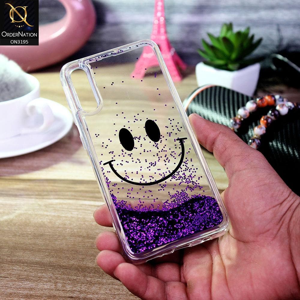 Samsung Galaxy A30s Cover - Purple - Moving Liquid Glitter Cute Smile Soft Case