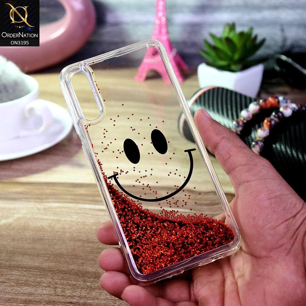 Samsung Galaxy A50 Cover - Red - Moving Liquid Glitter Cute Smile Soft Case
