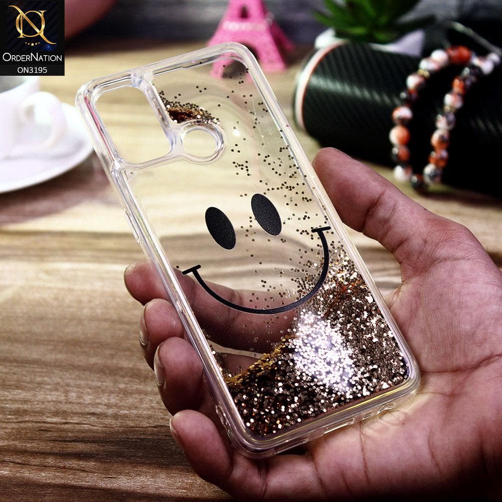 Oppo A53s Cover - Golden - Moving Liquid Glitter Cute Smile Soft Case
