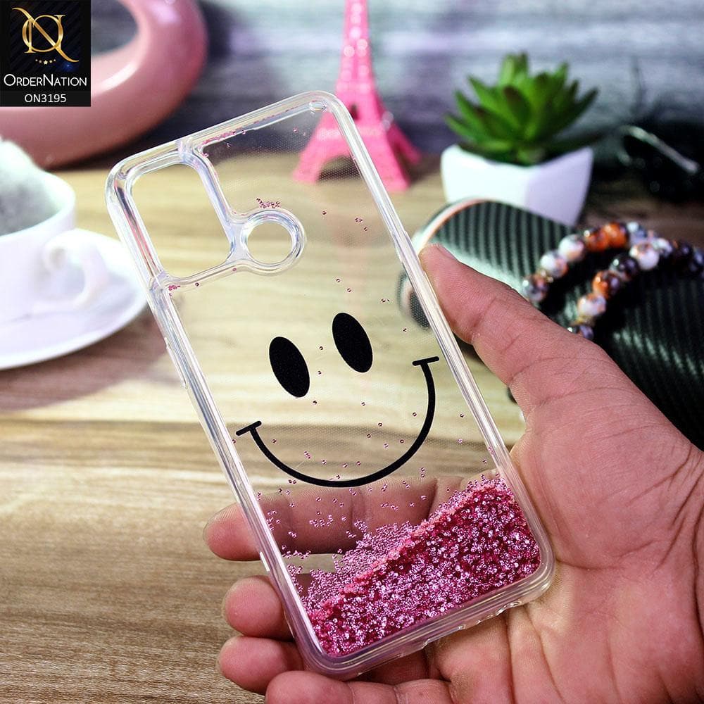 Oppo A53 Cover - Pink - Moving Liquid Glitter Cute Smile Soft Case