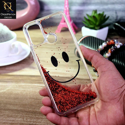 Oppo A53 Cover - Red - Moving Liquid Glitter Cute Smile Soft Case