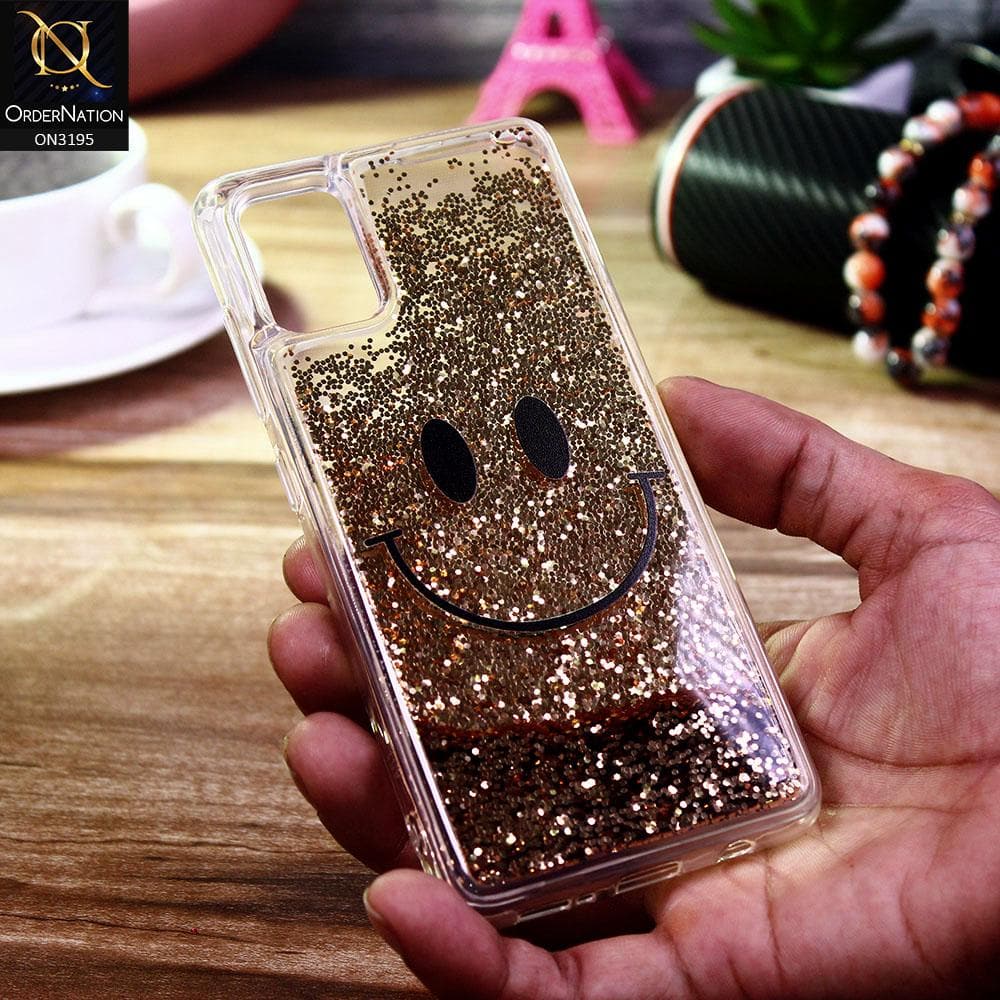 Samsung Galaxy A71 Cover - Golden - Moving Liquid Glitter Cute Smile Soft Case