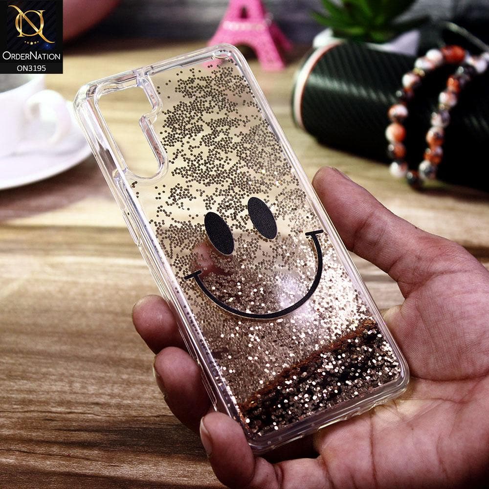 Oppo F15 Cover - Golden - Moving Liquid Glitter Cute Smile Soft Case