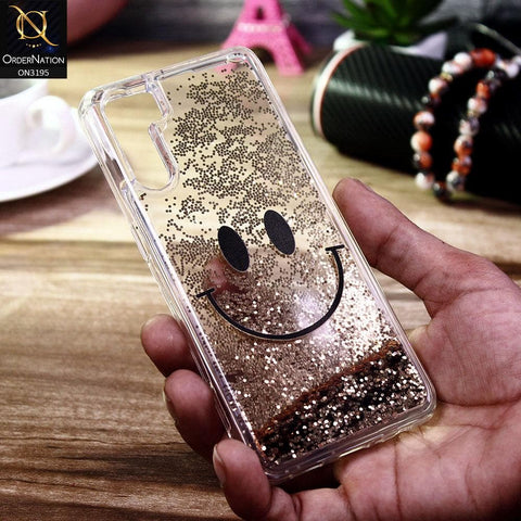Oppo F15 Cover - Golden - Moving Liquid Glitter Cute Smile Soft Case