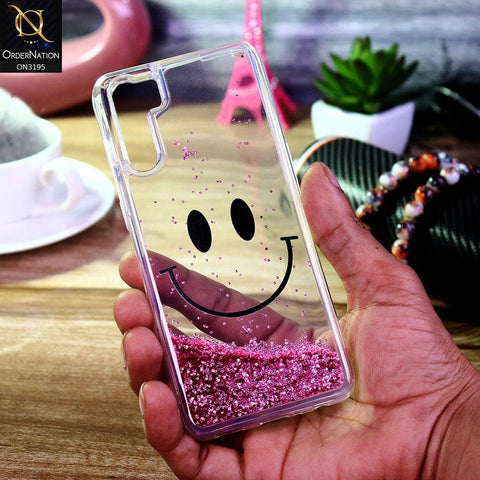 Oppo A91 Cover - Pink - Moving Liquid Glitter Cute Smile Soft Case