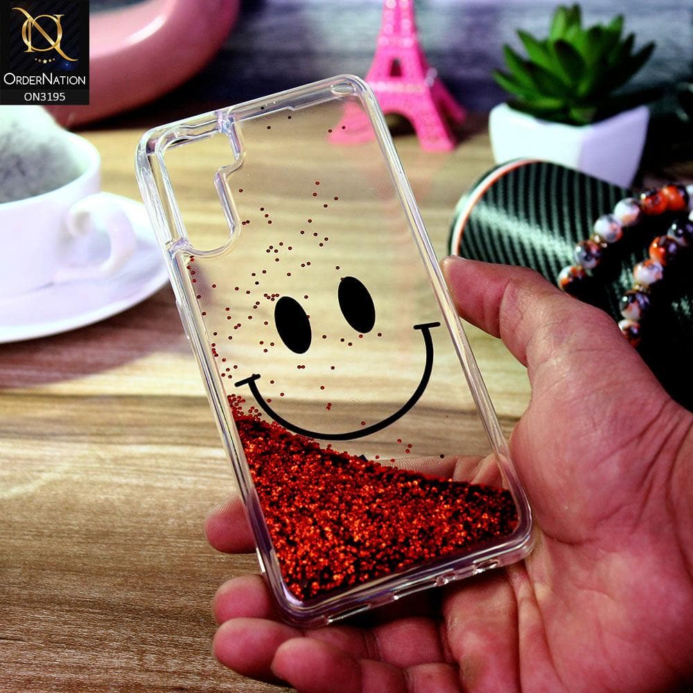 Oppo F15 Cover - Red - Moving Liquid Glitter Cute Smile Soft Case