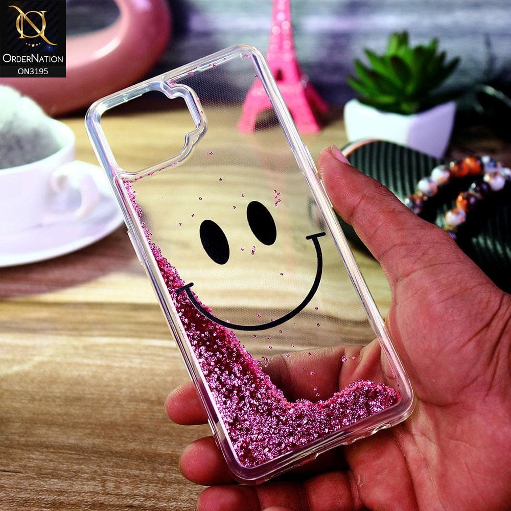 Oppo F17 Pro Cover - Pink - Moving Liquid Glitter Cute Smile Soft Case